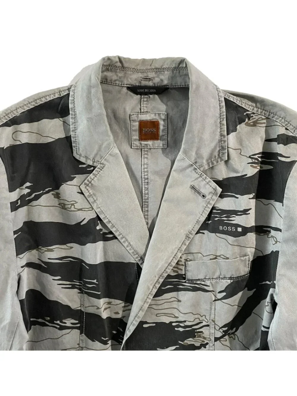 Rare BOSS Orange Hugo Boss Jacket Mens 44R Gray Tiger Stripe Camo Casual Blazer